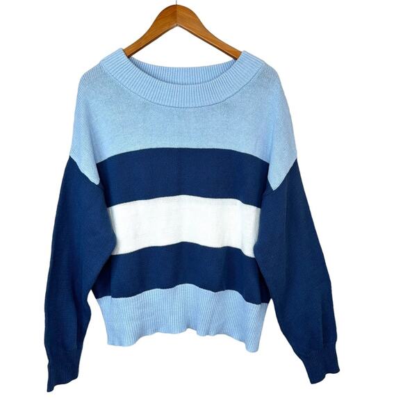 NWT Lucky Brand Ladies' Colorblock Cotton Sweater Blue Multi Size L - Picture 3 of 14